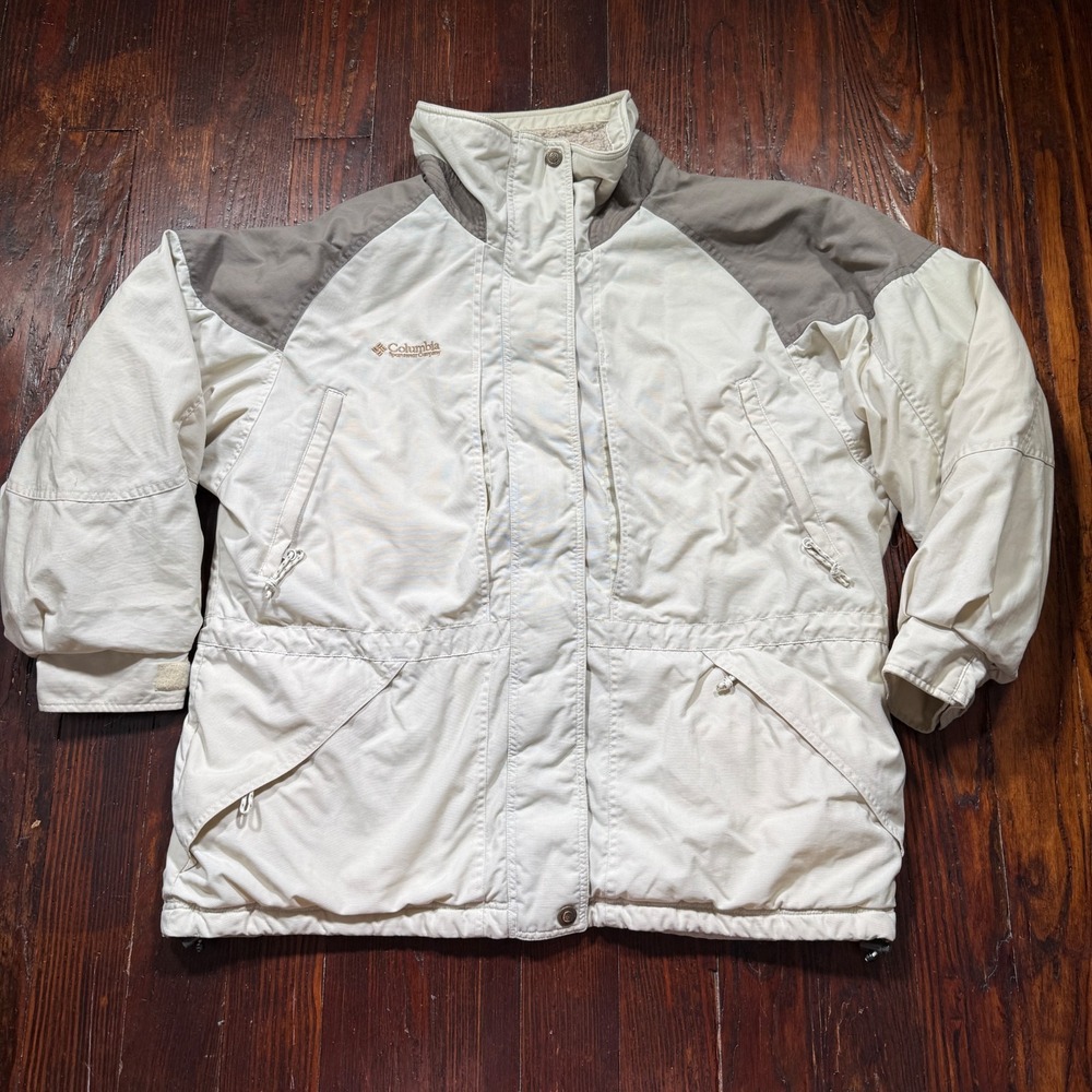 Vintage Columbia Jacket Womens Large White Full Zip Sherpa Lined MADE IN JAPAN